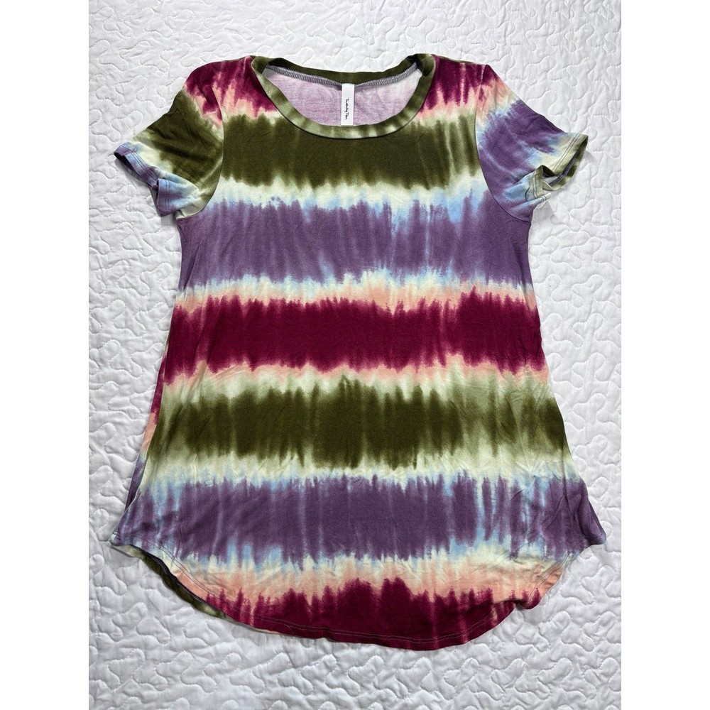 Twenty Ten Green Purple Red Acid Wash Color Block Tshirt size medium